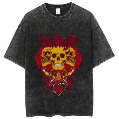 High Quality Retro Washed Short Sleeves Oversize Half Sleeves Gothic Skull Heavy Duty Graffiti Print Cotton T-Shirt Unisex