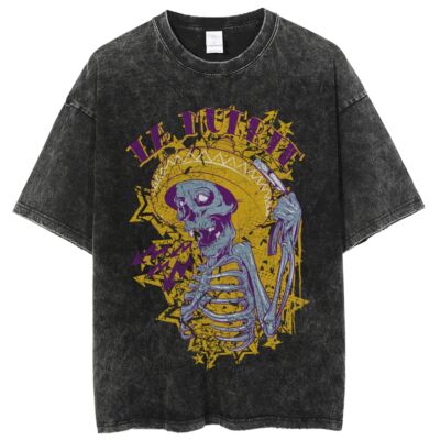 Death Skull Graffiti Washed Short Sleeve Summer Vintage Cotton Unisex T-Shirt Loose High Quality Street Clothing