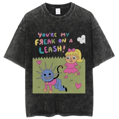 Freak On A Leash Graphic Tee Vintage Washed Cotton T-Shirt Oversize Short-Sleeved Men And Women Casual O-Neck Street Clothes