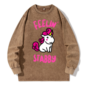 Unicorn Print Washed Long Sleeved Hoodie Unisex American Vintage Sweatshirt Round Neck Plus Size  Luxury Brand'S  Spring & Autumn 