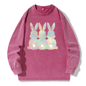 Colorful Smudged Bunny Back Print Sweater Retro Washed Neutral Fabric Sweater High Quality New Casual Long-Sleeved Top