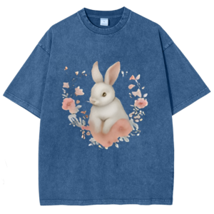 Cute Pink Wreath Bunny Print T-Shirt Neutral Style Round Neck Casual Loose Short Sleeve Trendy Chic Designer New Top Wear