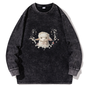 Retro Neutral Washed Sweater Cute Lamb Print Sweatshirt Can Be Customized Pattern Fashion Trend New Long Sleeves