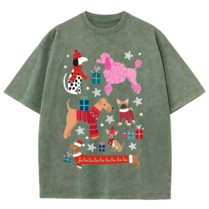 Dog Print Dog Lovers  Cotton T-Shirt Unisex Crew Neck Christmas Style Vintage Washed Short Sleeves  New Arrivals Popular Hot Selling 