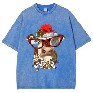 Christmas Cow Fun T-Shirt Retro Fashion Cotton Short-Sleeved Loose Men's And Women's Summer Tops